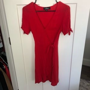 Lulu’s Red Wrap Dress with Tie Sleeves